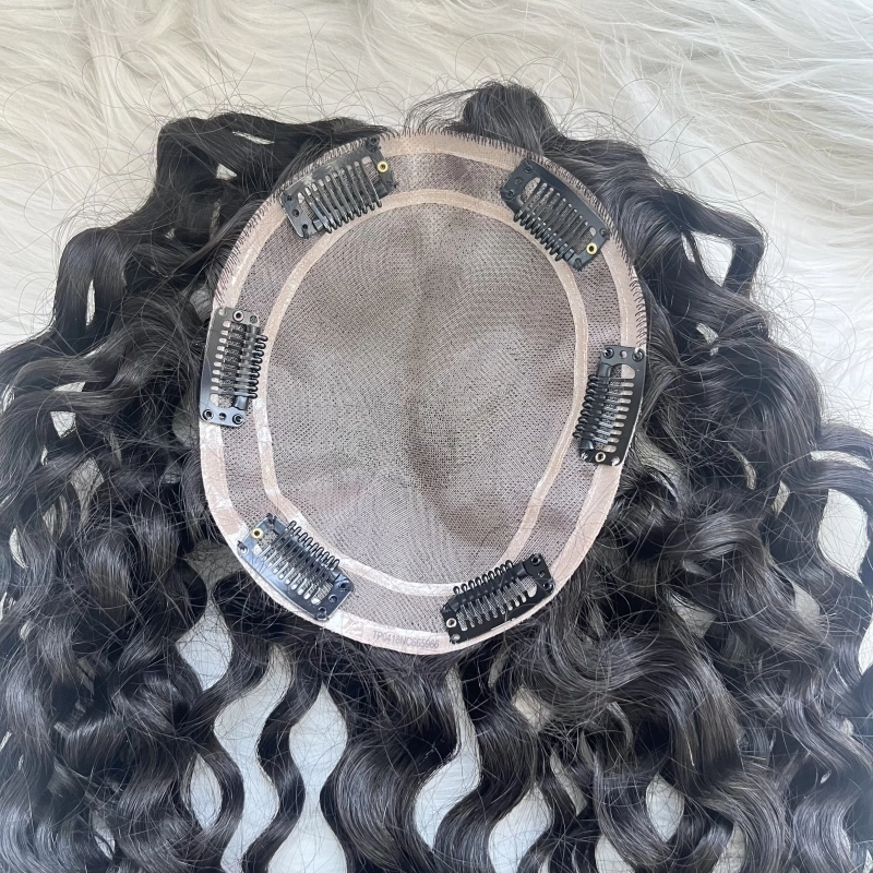 #1b color 5.5*6 inch Mono topper curly texture Brazilian virgin human hair YR0061